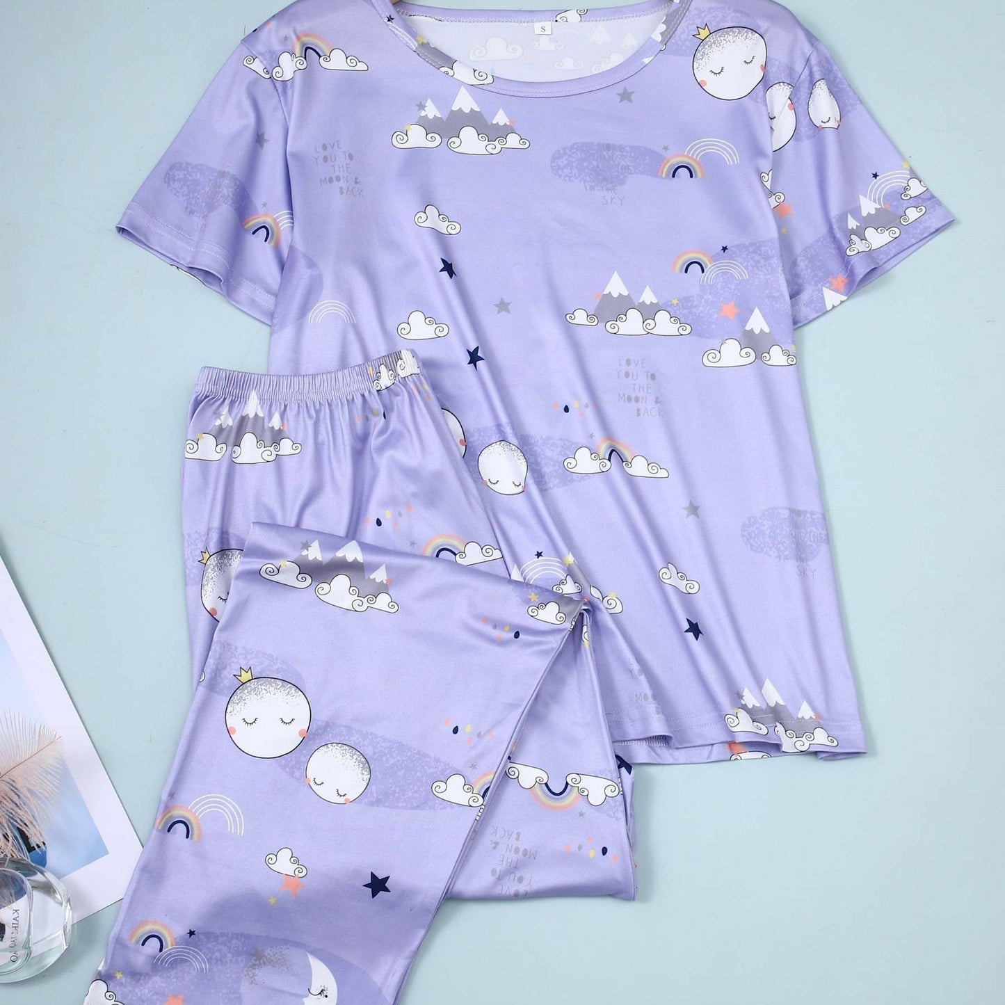 Charming Rainbow Moon Womens Pajamas Lavender