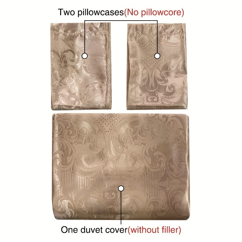 3pcs European Satin Jacquard Duvet Cover Set, Bedding Set For Bedroom, Guest Room (1*Duvet Cover + 2*Pillowcase, Without Core)