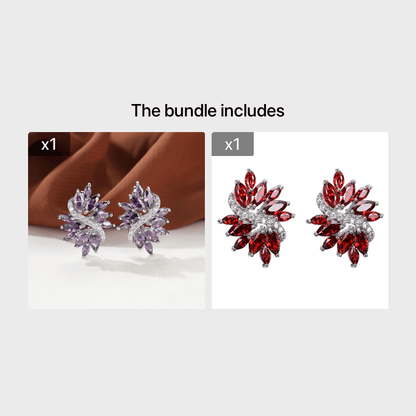 1pair Purple Zircon Stitch Composite Classic Elegant Floral Earrings Women's Earrings Purple+Red