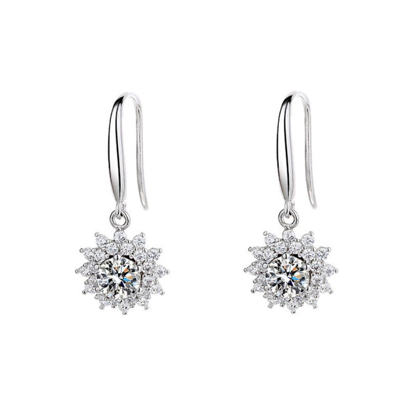 Moissanite Sunflower Drop Earrings 925 Sterling Silver Women's Summer Jewelry Mother's Day Proposal Engagement Wedding Anniversary Birthday Gift 0.5CARAT*2