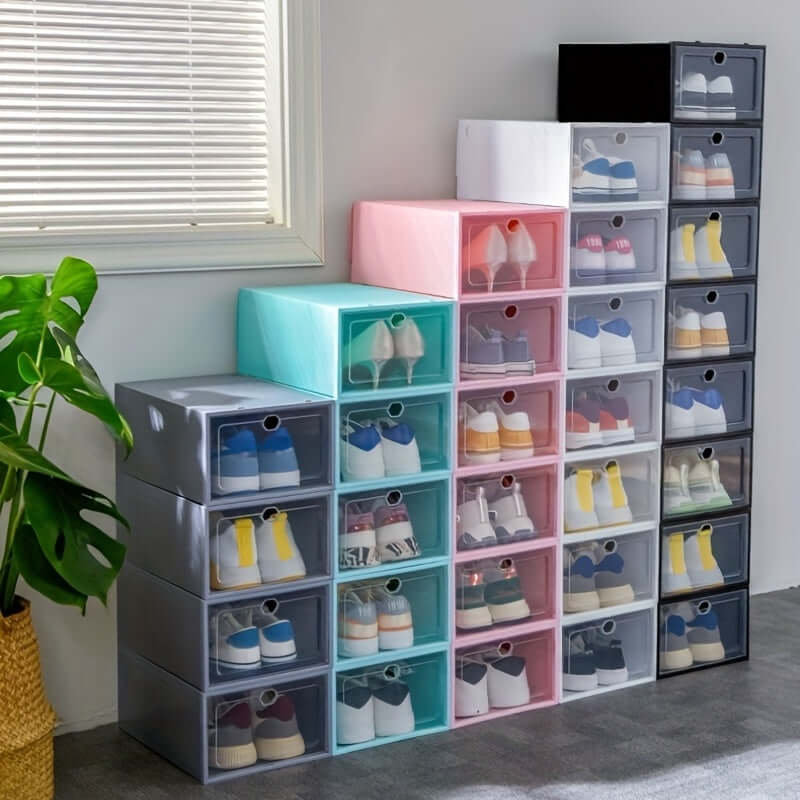 12pcs Thickened Plastic Shoes Boxes, Transparent Easy Assembly Shoes Organizer, Dustproof PP Shoes Box For Men And Women, Side Opening Door Shoes Cabinet, High Quality Shoes Storage Box