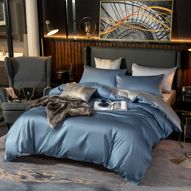 Cotton Sheet and Pillowcase Four-piece Set Bentley blue light gray