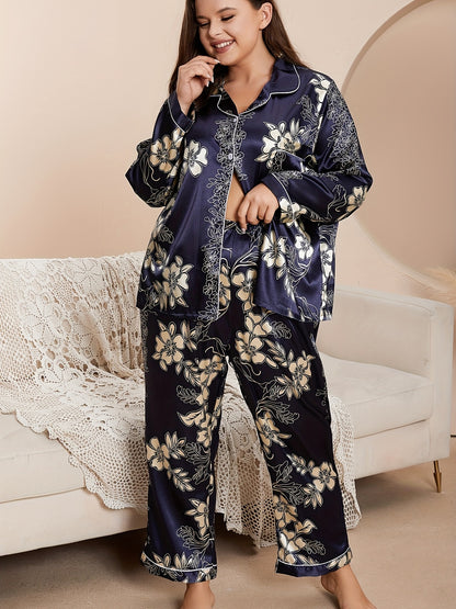 Elegant Plus Size Floral Pajama Set