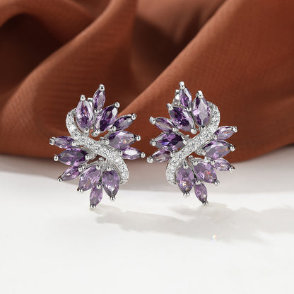 1pair Purple Zircon Stitch Composite Classic Elegant Floral Earrings Women's Earrings Purple