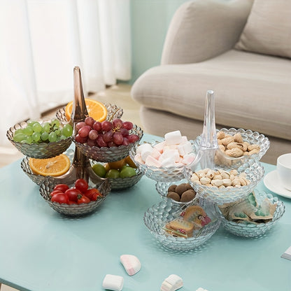 1pc, High-value Household Plastic Transparent Fruit Plate, Living Room Fruit High-foot Multi-layer Chinese Tea Dish Fruit Plate