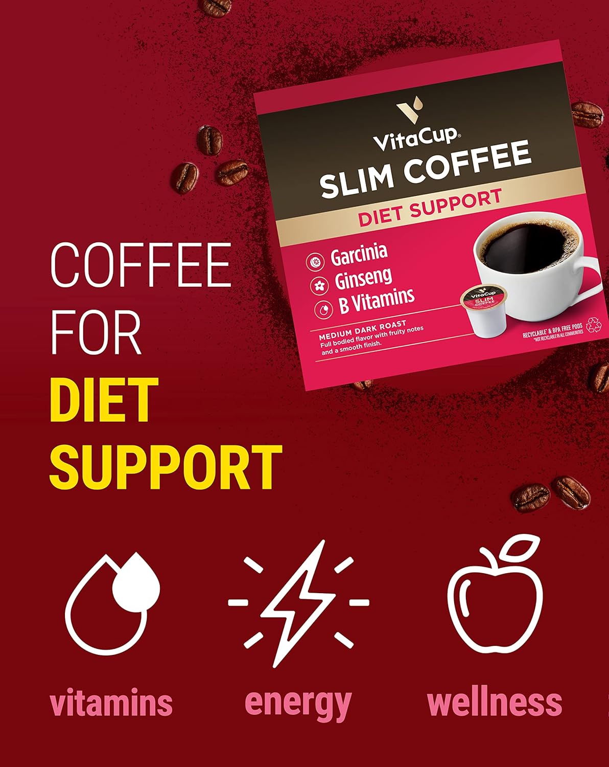 Slim Organic Coffee Pods with Diet Support  Bold Flavor