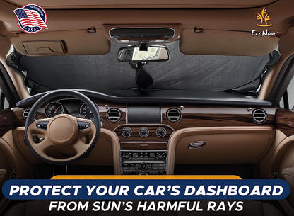 EcoNour Car Windshield Sun Shade | Reflector Sunshade Offers Ultimate Protection for Car Interior | Cool Car Reflective Sun Blocker Fits Small Sedans, Mini SUVs, & Hatchbacks | Medium (64 in x32 in)