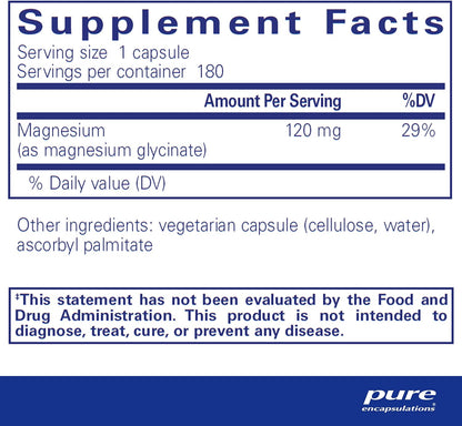 Pure Encapsulations Magnesium (Glycinate) - Supplement to Support Stress Relief, Sleep, Heart Health, Nerves, Muscles, and Metabolism* - with Magnesium Glycinate - 180 Capsules