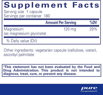 Pure Encapsulations Magnesium (Glycinate) - Supplement to Support Stress Relief, Sleep, Heart Health, Nerves, Muscles, and Metabolism* - with Magnesium Glycinate - 180 Capsules