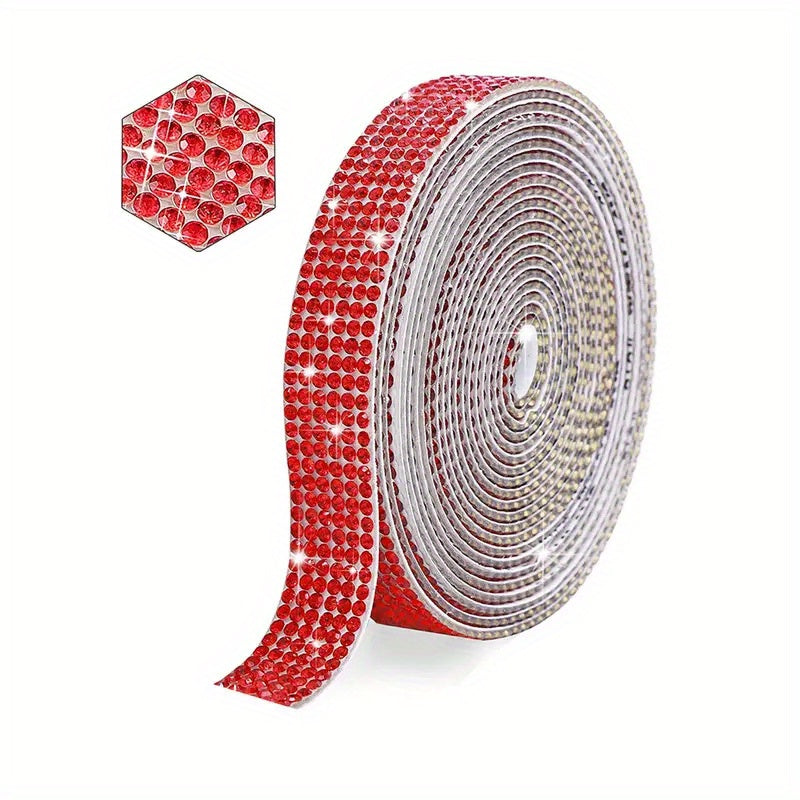 1 Roll Self Adhesive Crystal Rhinestone Strips, Crystal Ribbon Bling Gemstone Sticker With 2mm Rhinestone Strips For DIY Arts Crafts, Wedding Parties, Car Phone Decoration, Mother's Day Father's Day Gift Red Diamond