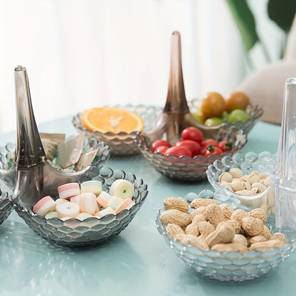 1pc, High-value Household Plastic Transparent Fruit Plate, Living Room Fruit High-foot Multi-layer Chinese Tea Dish Fruit Plate