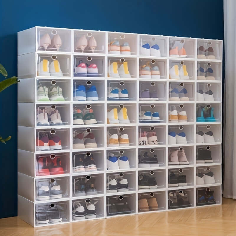 12pcs Thickened Plastic Shoes Boxes, Transparent Easy Assembly Shoes Organizer, Dustproof PP Shoes Box For Men And Women, Side Opening Door Shoes Cabinet, High Quality Shoes Storage Box