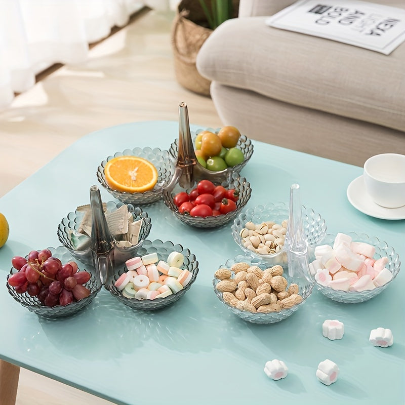 1pc, High-value Household Plastic Transparent Fruit Plate, Living Room Fruit High-foot Multi-layer Chinese Tea Dish Fruit Plate