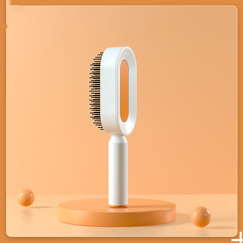 Self Cleaning Hair Brush For Women One-key Cleaning Hair Loss Airbag Massage Scalp Comb Anti-Static Hairbrush Orange