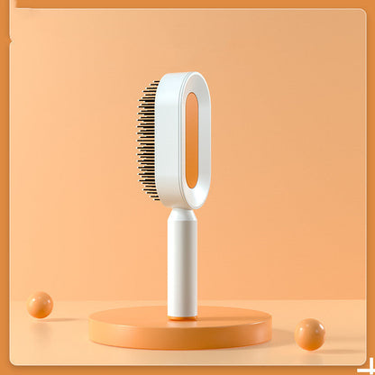 Self Cleaning Hair Brush For Women One-key Cleaning Hair Loss Airbag Massage Scalp Comb Anti-Static Hairbrush Orange