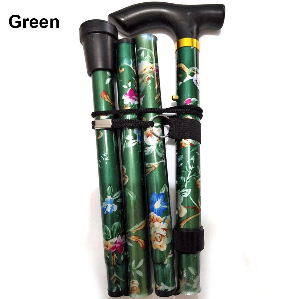 Foldable Adjustable Telescopic Walking Sticks With Non-slip Foot Pad Green