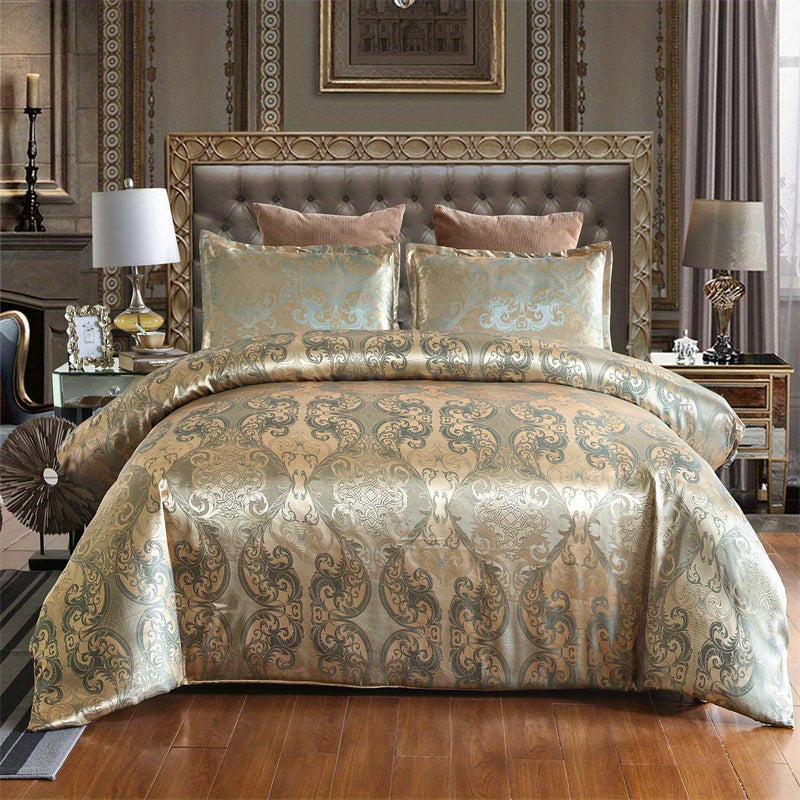 3pcs European Satin Jacquard Duvet Cover Set, Bedding Set For Bedroom, Guest Room (1*Duvet Cover + 2*Pillowcase, Without Core) Rose Golden Twin
