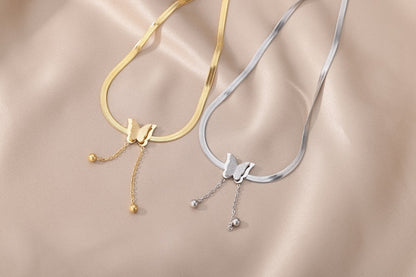 Vintage Butterfly Necklace For Women Stainless Steel Blade Snake Chains Aesthetic Charms Choker Women jewelry Gift To Mujer silver Plated 43cm