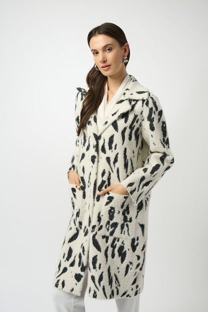 Feather Yarn Animal Jacquard Coat with Faux Fur Trim - 253904-4291