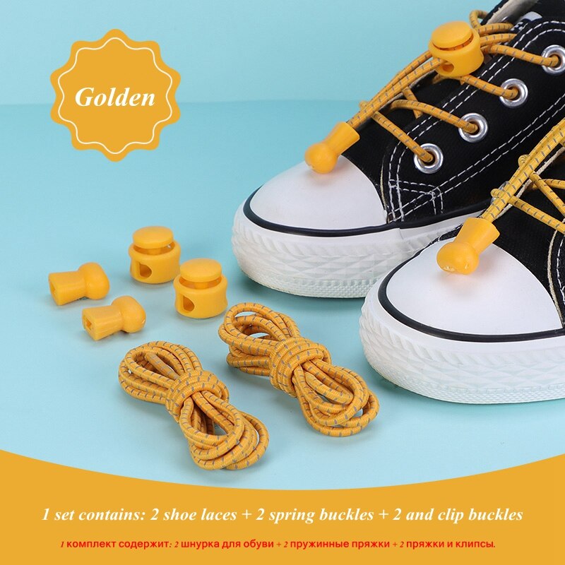 Elastic laces child shoe laces no tie kids reflective elastic shoelaces quick lazy rubber laces for sneakers 21 colors 100cm Gold