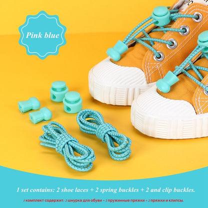 Elastic laces child shoe laces no tie kids reflective elastic shoelaces quick lazy rubber laces for sneakers 21 colors 100cm Pink blue