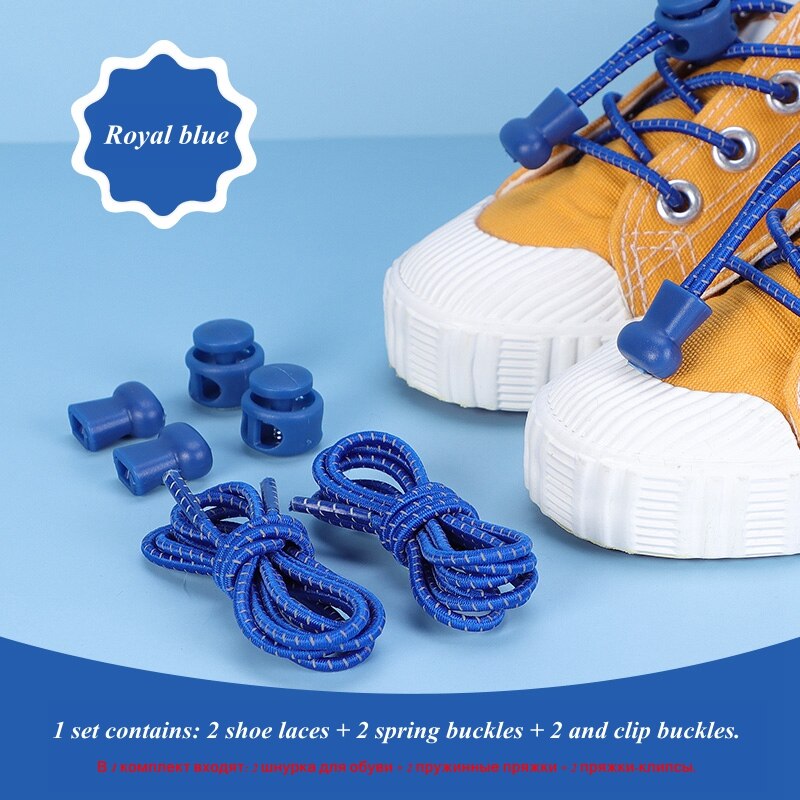 Elastic laces child shoe laces no tie kids reflective elastic shoelaces quick lazy rubber laces for sneakers 21 colors 100cm Royal blue