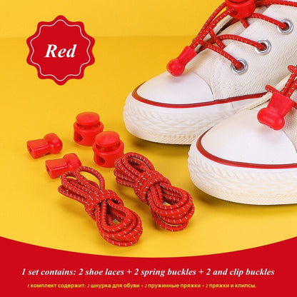 Elastic laces child shoe laces no tie kids reflective elastic shoelaces quick lazy rubber laces for sneakers 21 colors 100cm Red