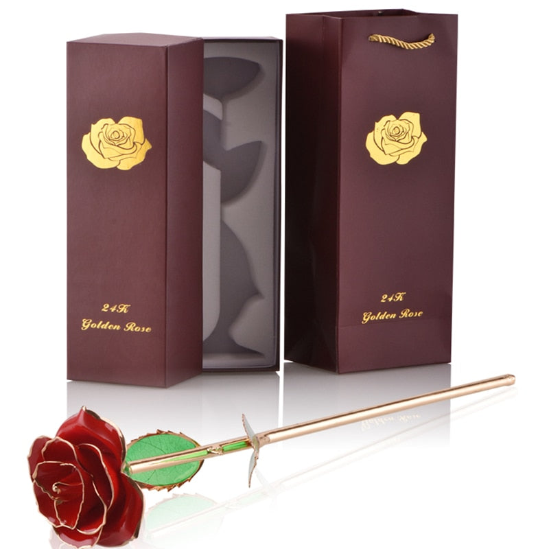Gifts for Women 24k Gold Dipped Rose with Stand Eternal Flowers Forever Love In Box Girlfriend Wedding Valentine Gift for Her Red Gold Rose China