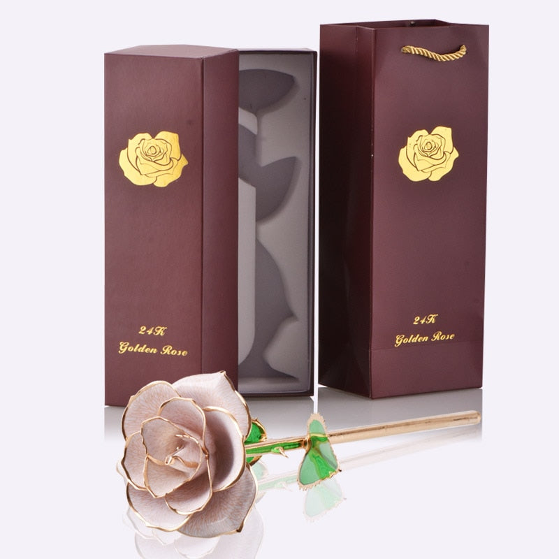 Gifts for Women 24k Gold Dipped Rose with Stand Eternal Flowers Forever Love In Box Girlfriend Wedding Valentine Gift for Her White Gold Rose China