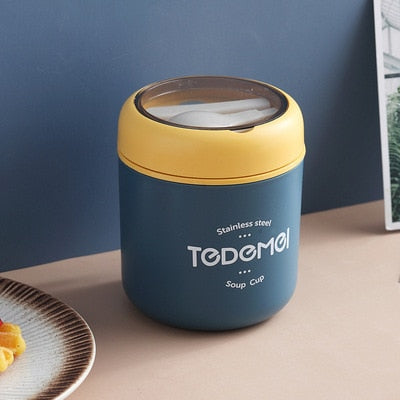 710ML Stainless Steel Lunch Box Drinking Cup With Spoon Food Thermal Jar Insulated Soup Thermos Containers Thermische lunchbox Blue 530ml