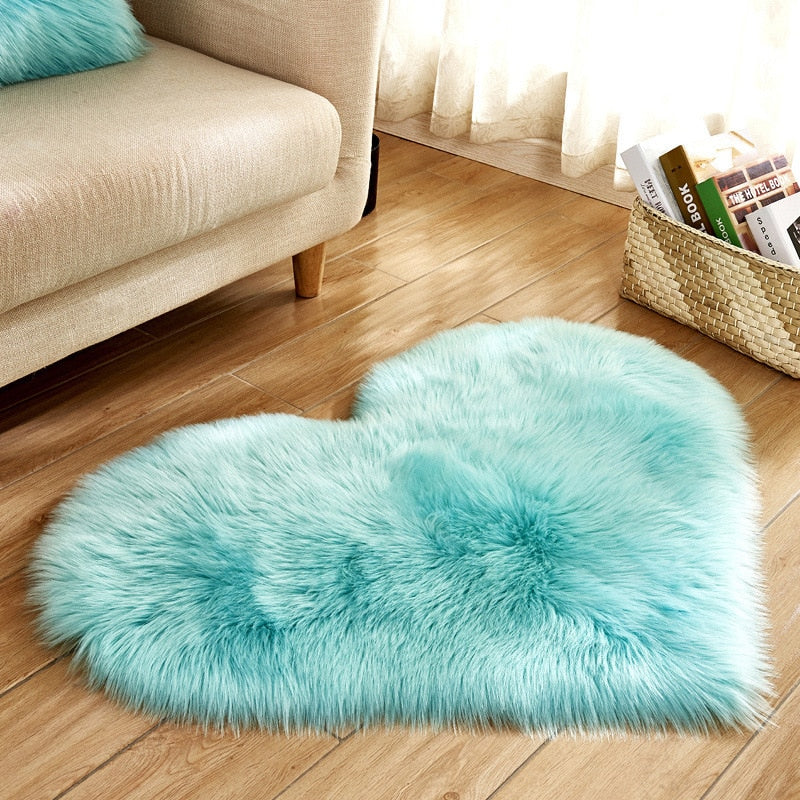 Heart Shape Fluffy Rugs Washable Faux Fur Rug For Kids Bedroom Home Decoration Sofas Cushions Mat Soft Carpet Sheepskin Rug D30 Blue