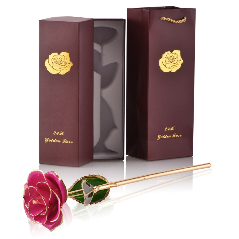 Gifts for Women 24k Gold Dipped Rose with Stand Eternal Flowers Forever Love In Box Girlfriend Wedding Valentine Gift for Her Rose Pink Gold Rose China