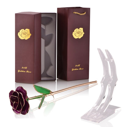 Gifts for Women 24k Gold Dipped Rose with Stand Eternal Flowers Forever Love In Box Girlfriend Wedding Valentine Gift for Her Purple with stand China
