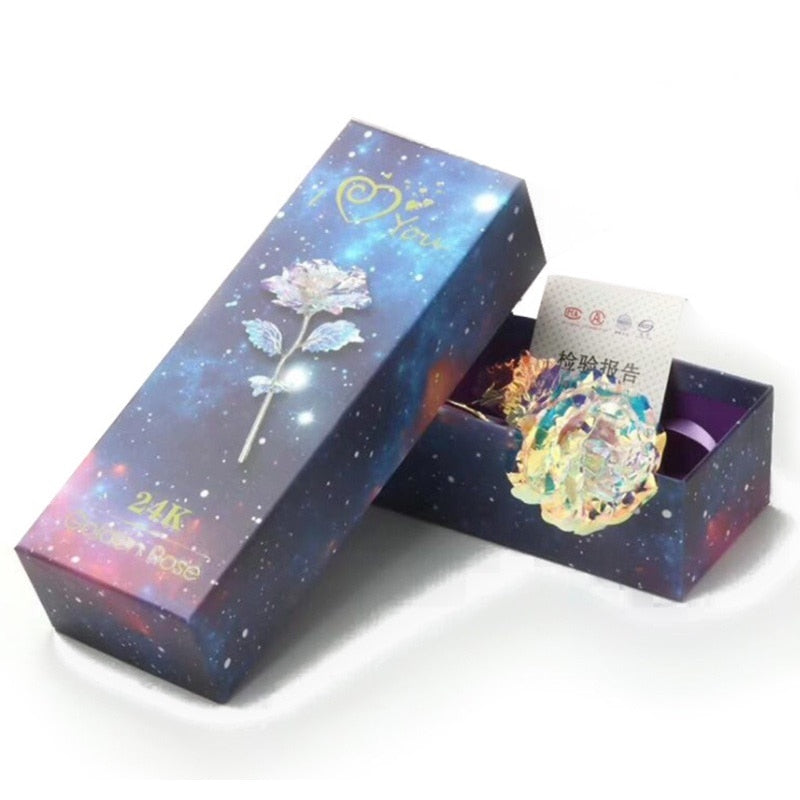 Mothers Day Gifts Beauty and The Beast Preserved Roses In Glass Galaxy Rose LED Light Artificial Flower Gift for Mom Women Girls Single Galaxy Rose
