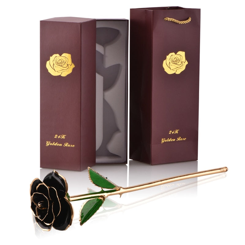Gifts for Women 24k Gold Dipped Rose with Stand Eternal Flowers Forever Love In Box Girlfriend Wedding Valentine Gift for Her Black Gold Rose China