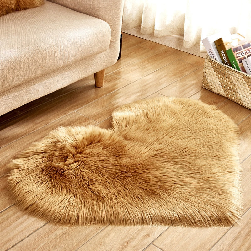 Heart Shape Fluffy Rugs Washable Faux Fur Rug For Kids Bedroom Home Decoration Sofas Cushions Mat Soft Carpet Sheepskin Rug D30 Khaki