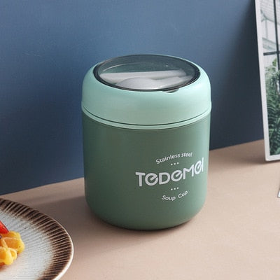710ML Stainless Steel Lunch Box Drinking Cup With Spoon Food Thermal Jar Insulated Soup Thermos Containers Thermische lunchbox Green 530ml