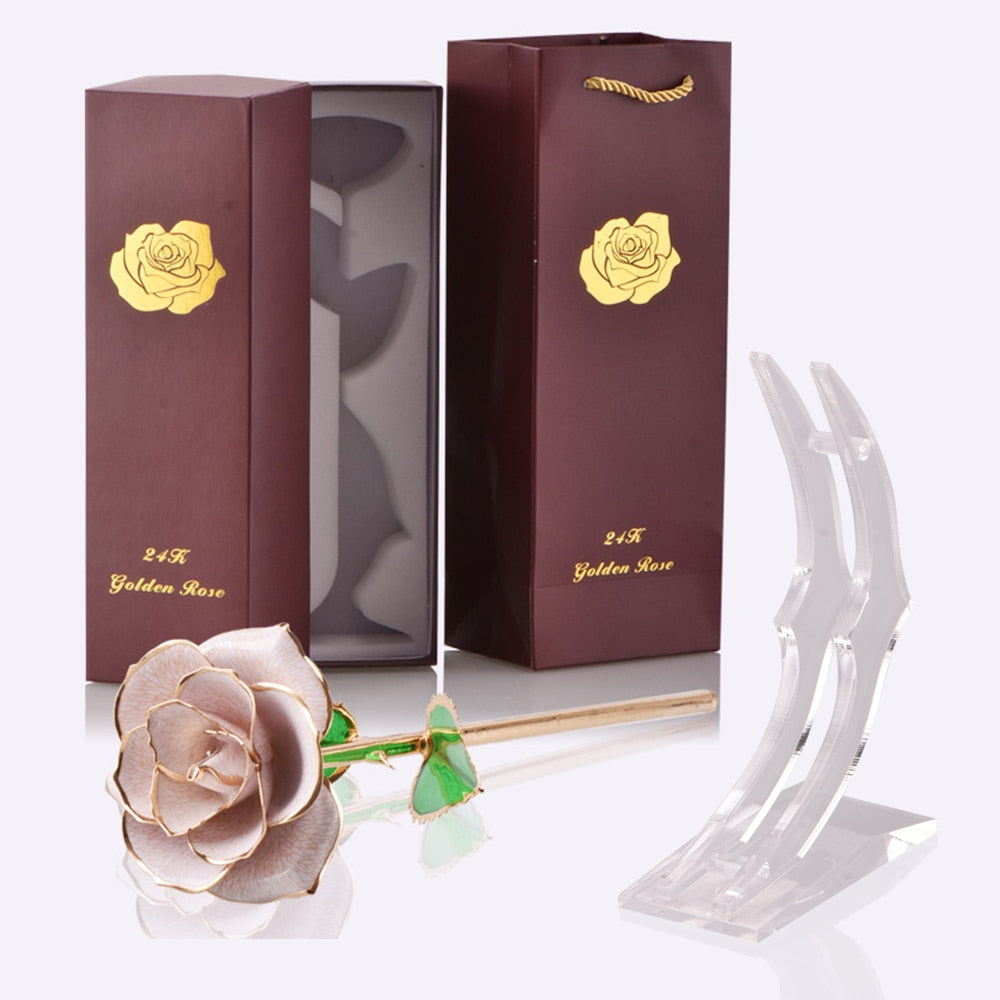 Gifts for Women 24k Gold Dipped Rose with Stand Eternal Flowers Forever Love In Box Girlfriend Wedding Valentine Gift for Her White with stand China