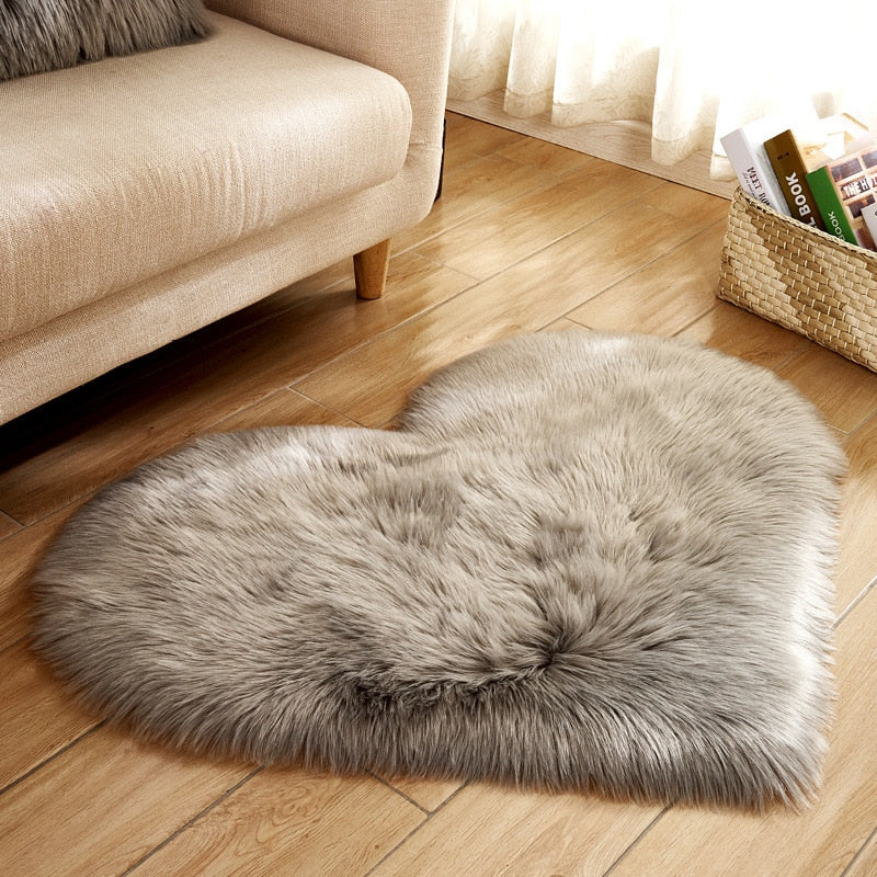 Heart Shape Fluffy Rugs Washable Faux Fur Rug For Kids Bedroom Home Decoration Sofas Cushions Mat Soft Carpet Sheepskin Rug D30 Gray