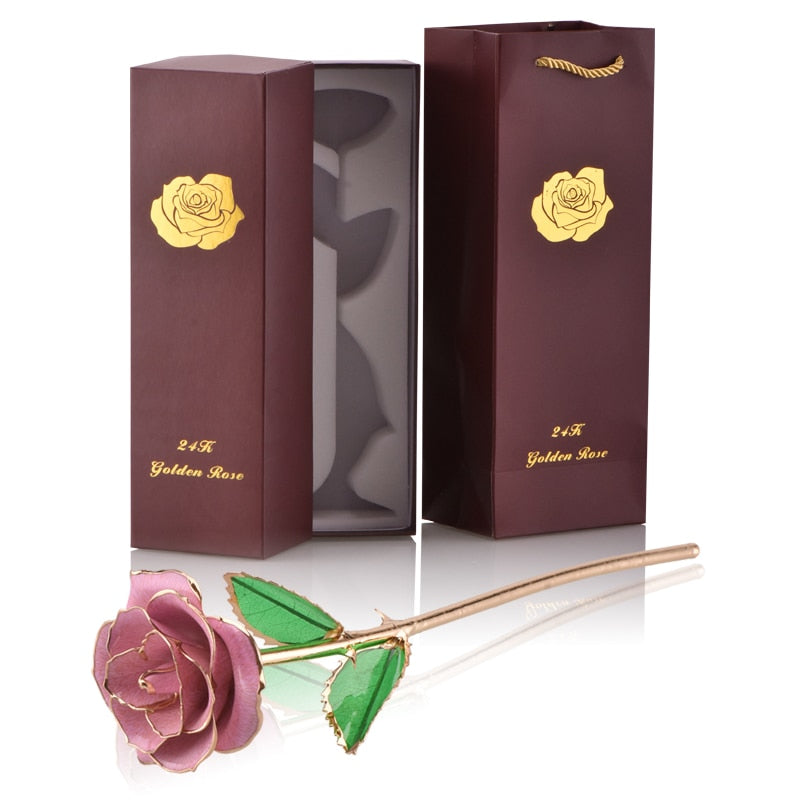 Gifts for Women 24k Gold Dipped Rose with Stand Eternal Flowers Forever Love In Box Girlfriend Wedding Valentine Gift for Her Light Pink Gold Rose China