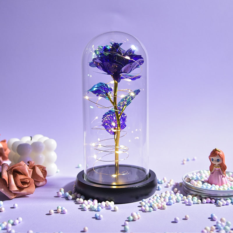 Mothers Day Gifts Beauty and The Beast Preserved Roses In Glass Galaxy Rose LED Light Artificial Flower Gift for Mom Women Girls Black Base-Purple 1 China