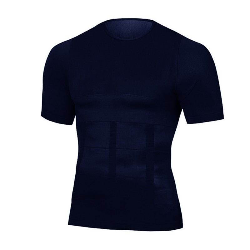 Classix Men Body Toning T-Shirt Slimming Body Shaper Corrective Posture Belly Control Compression Man Modeling Underwear Corset Navy Blue