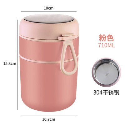 710ML Stainless Steel Lunch Box Drinking Cup With Spoon Food Thermal Jar Insulated Soup Thermos Containers Thermische lunchbox Pink 710ml