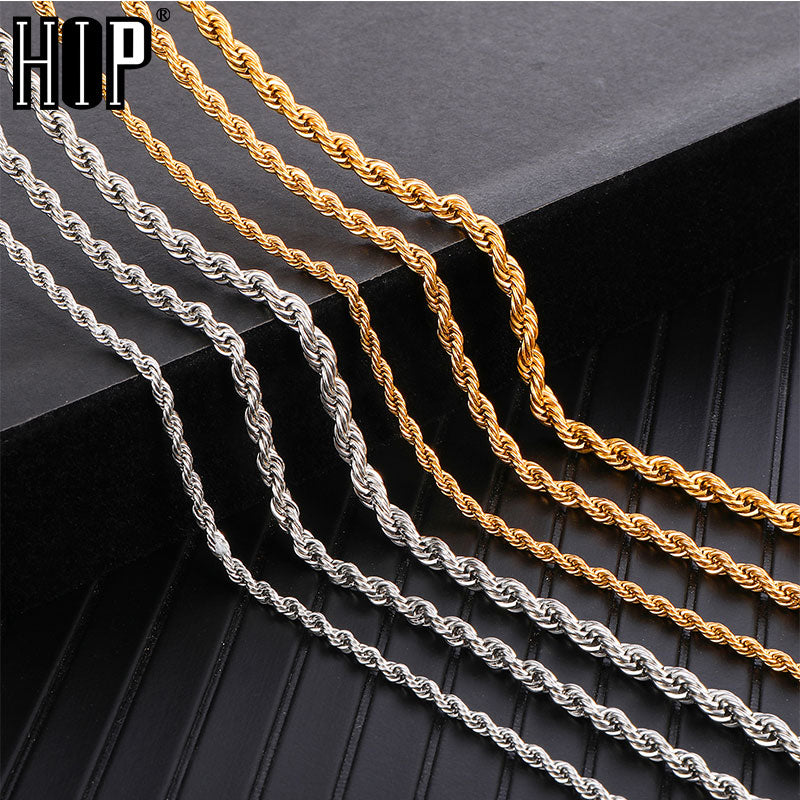 HIP Hop Width 3mm 4mm 5mm Rope Chain Necklace Twisted Gold Silver Color 316L Stainless Steel Necklaces For Women Men Jewelry