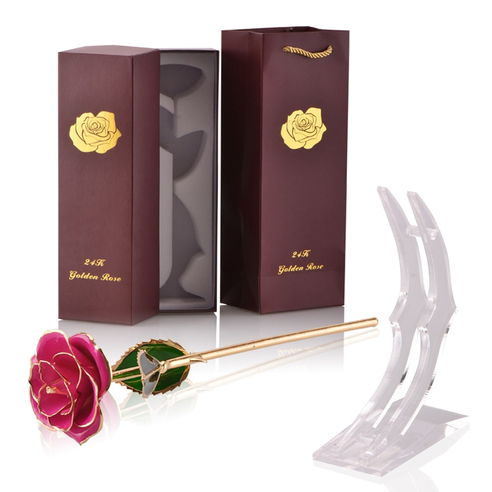 Gifts for Women 24k Gold Dipped Rose with Stand Eternal Flowers Forever Love In Box Girlfriend Wedding Valentine Gift for Her Rose Pink with stand China