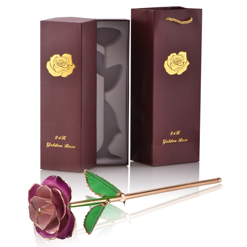 Gifts for Women 24k Gold Dipped Rose with Stand Eternal Flowers Forever Love In Box Girlfriend Wedding Valentine Gift for Her L Purple Pink Rose China
