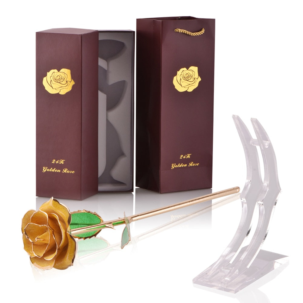 Gifts for Women 24k Gold Dipped Rose with Stand Eternal Flowers Forever Love In Box Girlfriend Wedding Valentine Gift for Her Yellow with stand China