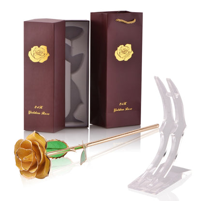 Gifts for Women 24k Gold Dipped Rose with Stand Eternal Flowers Forever Love In Box Girlfriend Wedding Valentine Gift for Her Yellow with stand China