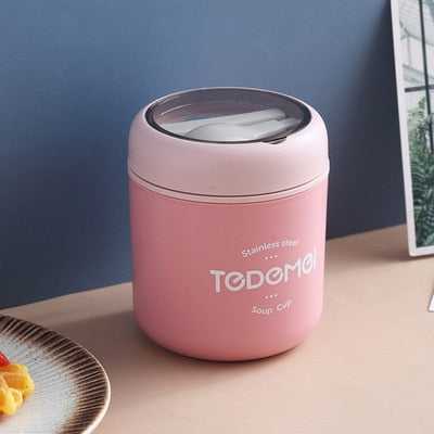 710ML Stainless Steel Lunch Box Drinking Cup With Spoon Food Thermal Jar Insulated Soup Thermos Containers Thermische lunchbox Pink 530ml