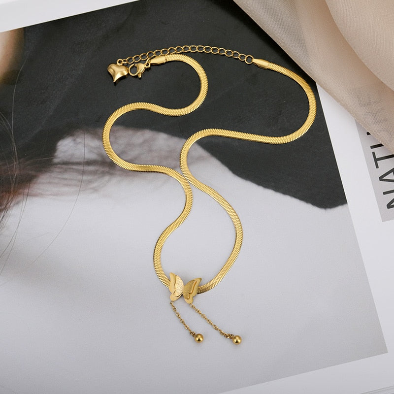 Vintage Butterfly Necklace For Women Stainless Steel Blade Snake Chains Aesthetic Charms Choker Women jewelry Gift To Mujer